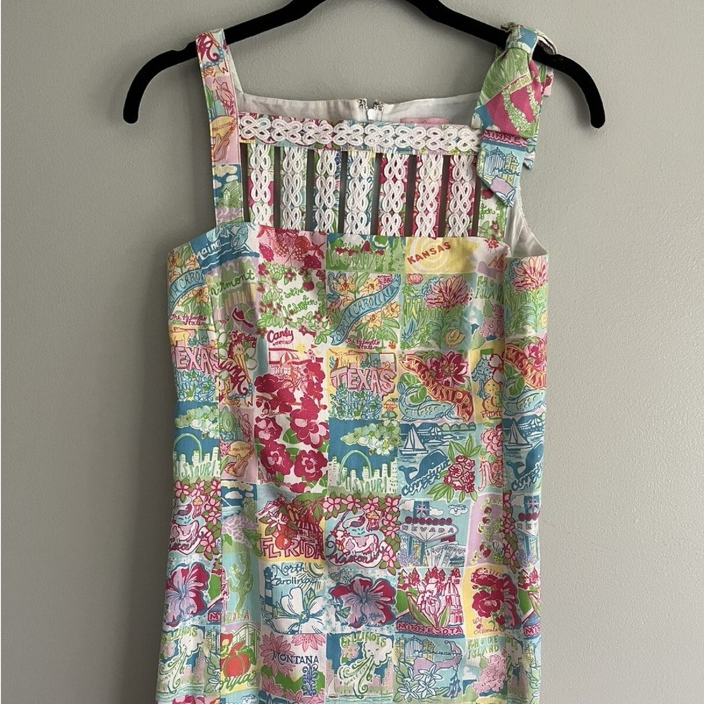 Lilly Pulitzer Multi-Color Patchwork Print Sundress with Lace Yoke